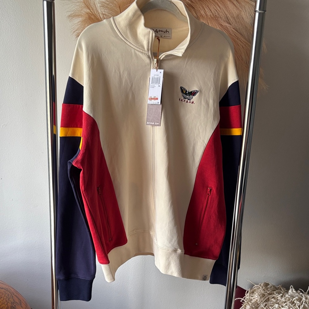 Men's Zip-Up Sweater with Color Block Design